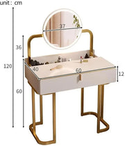 Makeup Vanity Table Dressing Table Vanity Desk with Round Mirror, White-GCC Home Center